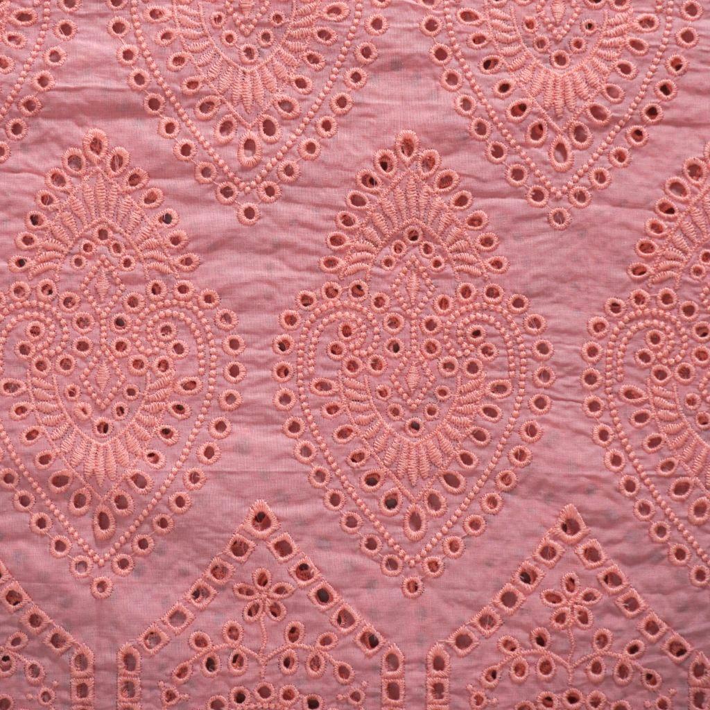 Lochstickerei leichte Baumwolle Herzornamente flamingorosa